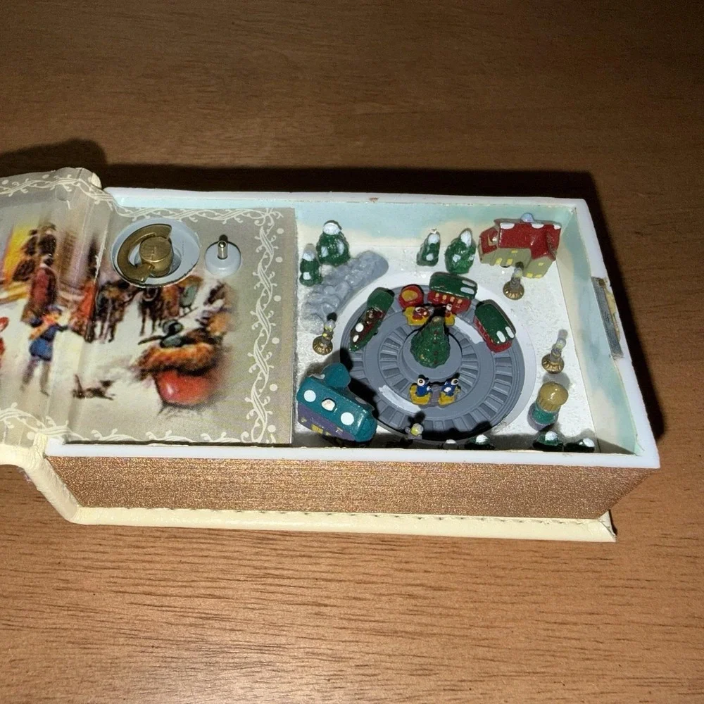 Miniature Musical Christmas Book Joy to the World Animated Train Village Scene